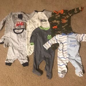 Lot of 6 newborn baby boy pajamas